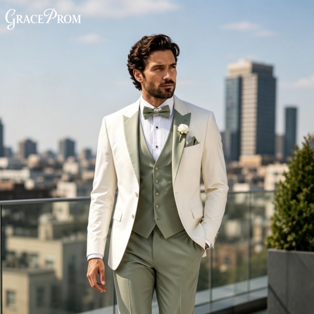 Men'S Grooming Trends - Elegant Notched Lapel Men Suit 3PCS
