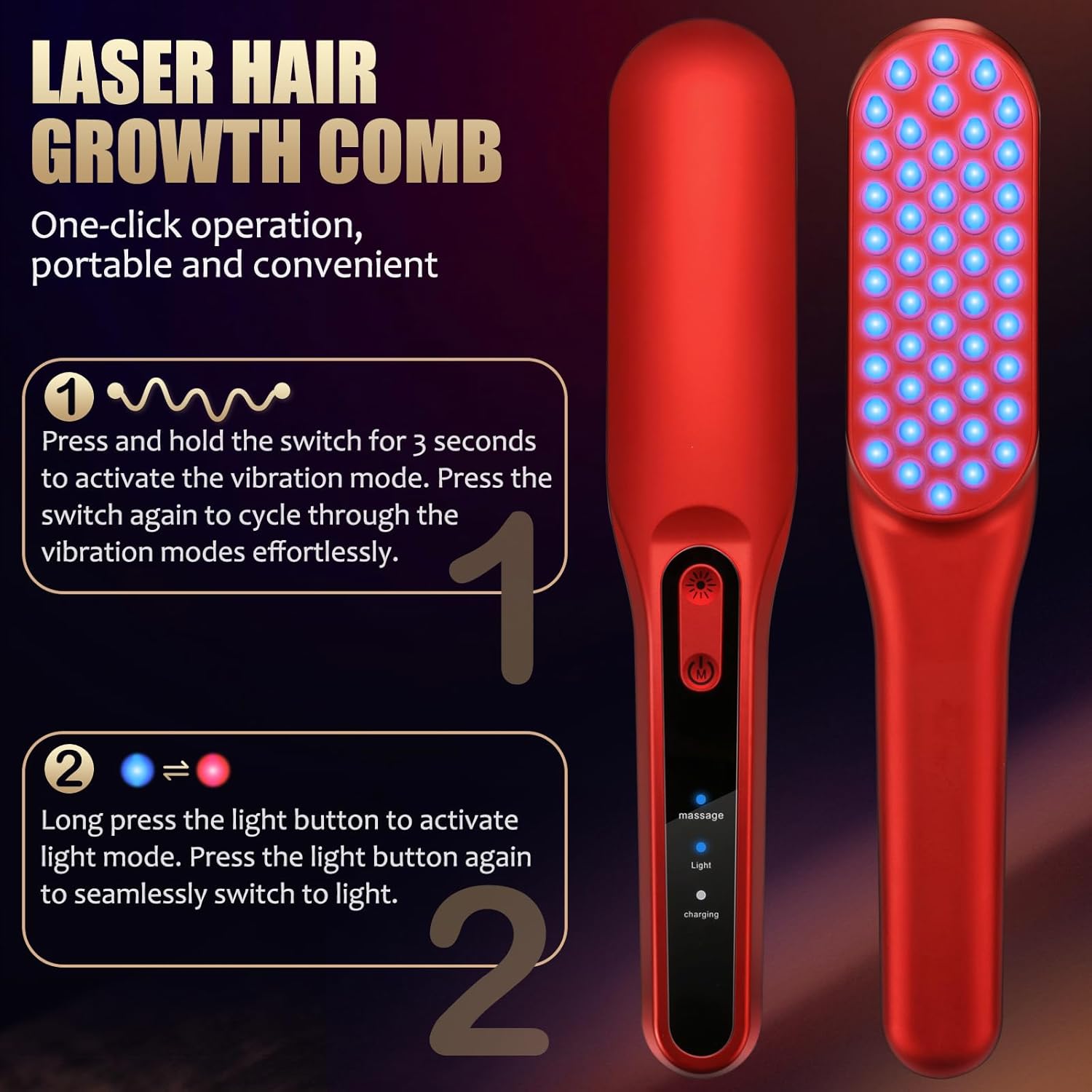 Laser Hair Growth Comb, Red Li - Men'S Grooming Brush recension och pris